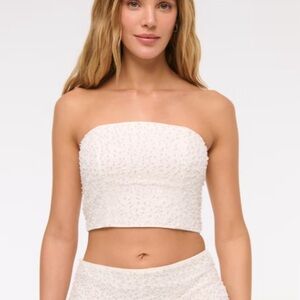 Abercrombie White Textured Strapless Top